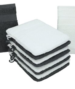 Betz Waschhandschuhe Palermo Weiß/Anthrazit – Saugstark & Pflegeleicht – 10 Stück 16x21 cm – 100% Baumwolle