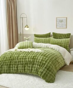 Luowei Plüsch Bettwäsche Warm Winter Farbverlauf Grün Kuschelige Flauschig Fleece Luxus Wendebettbezug Reißverschluss 80