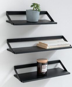 Kazai Wandregal-Set Finn | Hängende Regale aus Metall & Echtholz-Veneer Schwarz Matt | Für Bad, Wohnzimmer, Küche & Schl