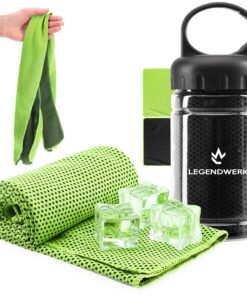 com-four® 2X Cooling Towel mit Flasche - Kühlhandtuch für Fitness und Laufen - Abkühlung bei Hitze & Muskelkater (2X Tuc