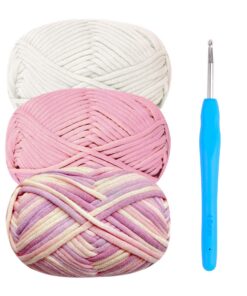 Häkelgarn Baumwolle Chenille Wolle Rosa für Experten beim Häkeln 3x50g Nadel 4mm