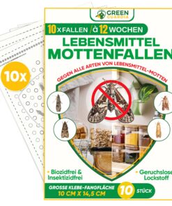GREEN GUARDIA Lebensmittelmotten-Falle - Vorteilspack von 10 Stücken - Geruchlos & ohne Insektizide – Befallserkennung d