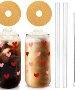 Mason Life Liebe Dose Glas Für Eiskaffee Trinkgläser, 530ML, Geformte Becher Mit Deckel und Strohhalm