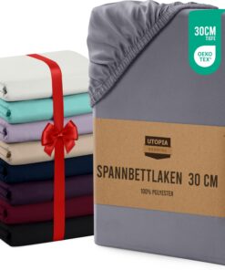 Utopia Bedding - Oeko-Tex Zertifiziertes Gebürstetes Mikrofaser Spannbettlaken 140x200cm - Grau - Komfortable Schlafbequ