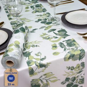 Vlies Tischläufer Eukalyptus Grün, 25m x 30cm, Deko Hochzeit Taufen Kommunionen