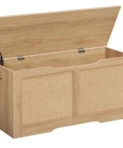 HOOBRO ENL11CW01 Spezielle Rattan-Truhen für Kinderzimmer und Schlafzimmer - Sitzbank mit Stauraum und Sicherheitsscharn