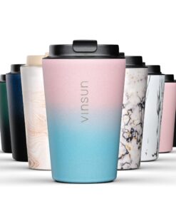 Vinsun Thermobecher Edelstahl 350ml Rosa - Kaffee & Tee Trinkbecher - ideal für Büro & Reisen