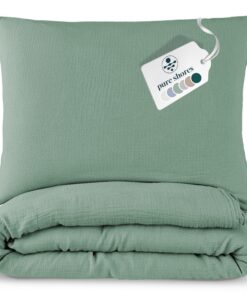 Pure Shores - Bio Musselin Bettwäsche 100% Baumwolle Ozean-Grün | GOTS Zertifiziert | Pure Shores - 135x200 Muslin Bett