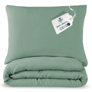 Pure Shores - Bio Musselin Bettwäsche 100% Baumwolle Ozean-Grün | GOTS Zertifiziert | Pure Shores - 135x200 Muslin Bett