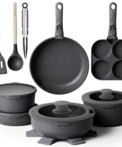 YASHE 20-teiliges Topfset mit Antihaftbeschichtung für Familien | Backofenbereit bis 230 °C, spülmaschinenfest, abnehmba