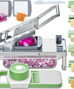 Gemüseschneider mit 8 Klingen Edelstahl All-in-1 Zwiebelschneider mit Behälter