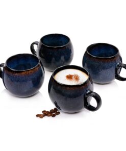Sänger Cappuccino Tassen Set Tokio | Premium Steingut, 4 Tassen für 4 Personen, Spülmaschinenfest, Großhandmade Blau-Sch