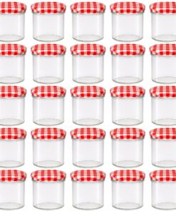 hocz Marmeladengläser 25x 125 ml TO 66 | Rot Karierte Schraubdeckel mit Etiketten NZ | Einmachgläser Set für Marmelade z