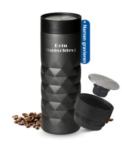 Thermobecher personalisiert - hält heiß & kalt - grauer Edelstahl Becher für Büro, Auto & Uni - 450 ml.to go Becher - au