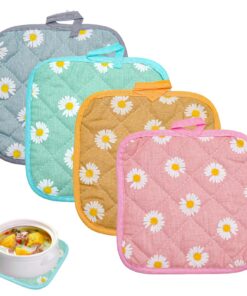 4er Set Topflappen Baumwolle, Hitzebeständig und anti-rutschig für die Küche, waschbar zum Backen und Kochen. Küchenzube