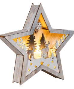 Spetebo LED Weihnachtssterndekor aus Holz - Rentier im Wald - Warmes Weiß beleuchtet - Ideal für Tischdeko und Adventsze