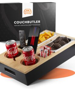 Couchbar Snackbox aus Bambus | Personalisierbar inkl. Geschenkbox für Camping und Ausflüge | 2 Snackschalen, 2 Getränkeh
