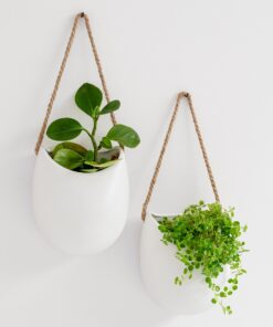 Kazai Wandvasen Ellie | Hängende Keramik-Blumentöpfe 2er-Set Weiss Matt | Wand-Deko für Balkon, Garten & Zimmer