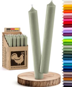 Stabkerzen Salbeigrün Eukalyptus - Premium Qualität - Kerzenfarm Hahn - lange Brenndauer (8+ Stunden) - 22mm Durchmesser