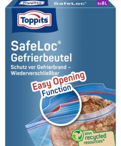 Toppits SafeLoc Doppelverschluss Gefrierbeutel - Lebensmittelwasserdicht, Extra dick & reißfest, Transparent 6 x 8L