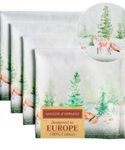 Maison d' Hermine Stoffservietten, 100 % Baumwolle, waschbar, quadratisch, ideal für Party und Hochzeit (Wintermorgen, 5