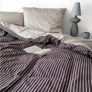 MAGANO® Luxus Bettwäsche 400 TC Streifen Beige Braun | Klimaregulierend & Hypoallergen | Baumwolle & Bambus Satin | Deck