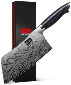 Shan Zу Küchenmesser aus Pulverstahl 63 HRC, professionelles Hackmesser für Profis und Liebhaber, 18 cm, 12° Schärfe