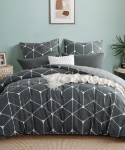 RUIKASI Baumwoll Bettwäsche 200x220 Anthrazit - Geometrie Muster, Bettbezug Set 220x200 Cotton Mit Reißverschluss OEKO-T