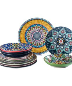HENXFEN LEAD Porzellan Geschirrset 12-teiliges für 4 Personen - handbemalt bunt Bohemian Style