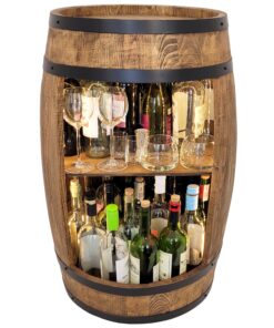 weeco Weinschrank XL LED Fass Vintage - Holzfass Stehtisch für Gläser Flaschen Minibar Geschenkset