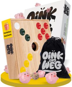 OINK und Weg - Schweinchen Spiel Holz | Familien-Frischler-Spiel für zwischendurch | Mehr Spannung durch taktisches Würf