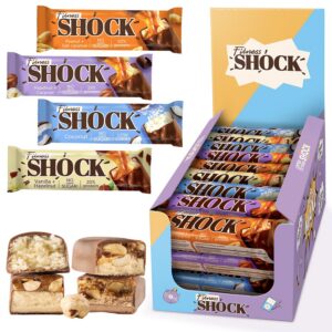 FitnesSHOCK Proteinriegel Mix Box 24 Stück | low carb, ohne Zucker, 20% Eiweiss, Ballaststoffreich, Fitness-Proteinbar (