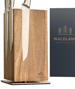 Premium Waldland Messerblock magnetisch und 360° drehbar für Kitchens I Edles Akazienholz und robust I Messerhalter mag