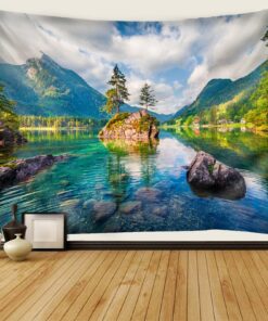 Daesar Waterfest Wandbehang Tuch Berge See und Steine 240x220CM Kinderzimmer Outdoor