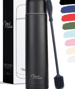 Milu 1L Isolierte Edelstahl Thermosflasche - 100% Auslaufsicher, Doppelwandisolierung (Schwarz)