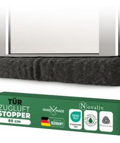 Zugluftstopper für Türen 80cm Anthrazit Schurwolle – stoppt Zugluft & Kälte, dämpft Lärm/Staub/Licht, rutscharm, ohne Bo