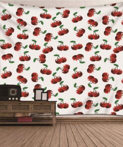 CEVAN Kirsche Wandteppich Dicker Stoff Weiß Rot 260x240cm Home Deko