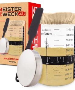 Starter Set Sauerteig 1100ml Gärglas mit Thermometer & Zubehör zum Brot Backen