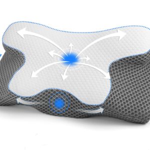 Gaethra Memory Foam Nackenstützkissen, ergonomisch für Seiten- und Bauchschläfer, Höhenverstellbar- 63 x 34cm x 9/12cm