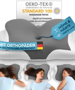 Glückstoff® Memory Foam Kissen - Hochwertig und anpassbar für deine Nacht | Ideal für Seitenschläfer | Grau OEKO-TEX STA