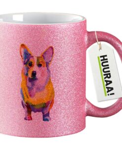 Huuraa Glitzer Kaffeetitel Corgi Geschenk 330ml Pink Mitbringsel