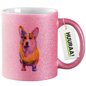 Huuraa Glitzer Kaffeetitel Corgi Geschenk 330ml Pink Mitbringsel