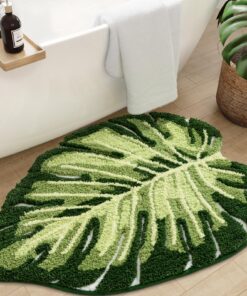 Rutschfester DEXI Badezimmerteppich, 50x80 cm, Monstera Deliciosa Blattform, saugfähig und waschbar, Badematte, Dekor fü