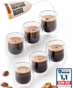 Doppelwandige Espressotassen 6er Set 80ml Modernes Design | Doppelwandige Kaffeetassen Espressotassen 6er Set 80ml | Mo