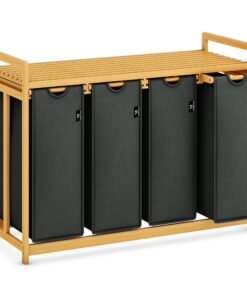 AdelDream Wäschekorb mit Bambusrahmen für appartements | AdelDream Bambus Wäschekorb 200L 4 Fächer ideal für familien |