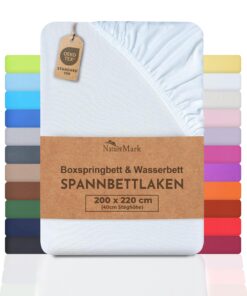 NatureMark Basic Boxspringbett & Wasserbett Spannbettlaken 200 x 220 cm - Weiss - 100% Baumwolle