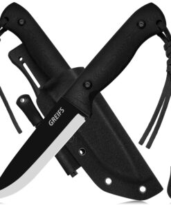 Outdoor-Messer aus D2 Stahl für Bushcraft-Ausrüstung mit Kydex Holster und Feuerstahl, edles Survival Messer für die Jag