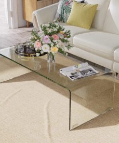Couchtisch aus gehärtetem Glas für Wohnzimmer und Büro | Belastbarer U-förmiger Beistelltisch 108 x 50 x 35 cm | Modern