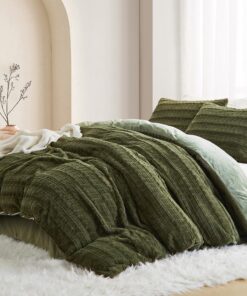 Lanqinglv Plüsch Bettwäsche Warme Kuschelig Flanell Fleece Winterbettwäsche Flauschig Grüner Biberbezug mit Reißverschlu