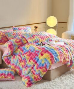 YASMENG Plüsch Bettwäsche 135x200 Winter Regenbogen Bunt OEKO-TEX STANDARD 100 Super Weich Kuschelig für Kinder